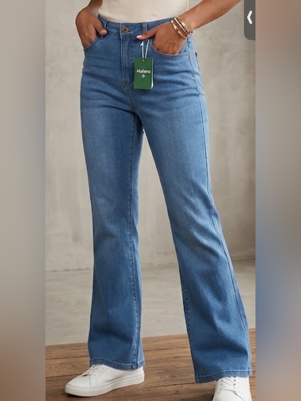 HALARA Flex Denim High Rise Mid Wash Blue Flare Jeans NWT